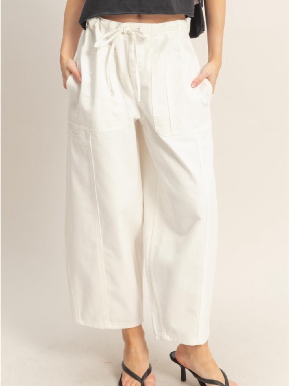 NWT Wide Leg Drawstring Cotton Blend Pants - White